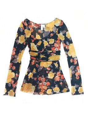 Daisy & Clover Lightweight Mesh Floral Multicolor Long Sleeve Top